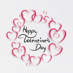 Fototapeta na wymiar Happy Valentine's Day vector greeting card, brush pen lettering on white banner