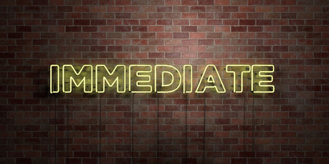 IMMEDIATE - fluorescent Neon tube Sign on brickwork - Front view - 3D rendered royalty free stock picture. Can be used for online banner ads and direct mailers..