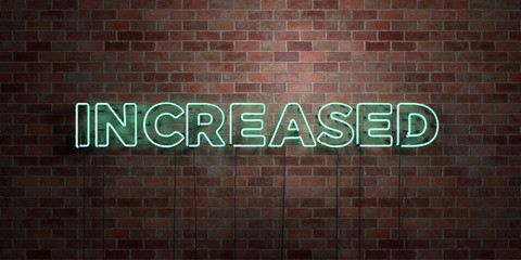 INCREASED - fluorescent Neon tube Sign on brickwork - Front view - 3D rendered royalty free stock picture. Can be used for online banner ads and direct mailers..