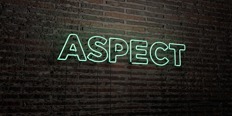 ASPECT -Realistic Neon Sign on Brick Wall background - 3D rendered royalty free stock image. Can be used for online banner ads and direct mailers..