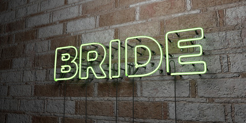 BRIDE - Glowing Neon Sign on stonework wall - 3D rendered royalty free stock illustration.  Can be used for online banner ads and direct mailers..