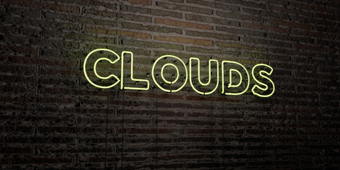 CLOUDS -Realistic Neon Sign on Brick Wall background - 3D rendered royalty free stock image. Can be used for online banner ads and direct mailers..