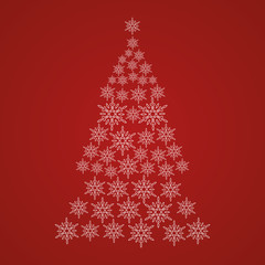 red background snowflake with christmas tree shape