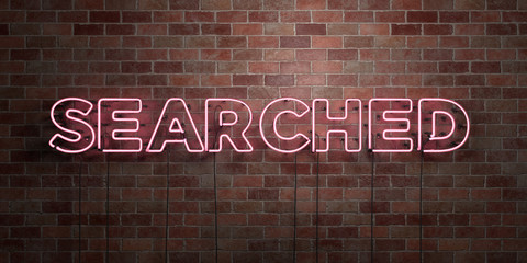 SEARCHED - fluorescent Neon tube Sign on brickwork - Front view - 3D rendered royalty free stock picture. Can be used for online banner ads and direct mailers..