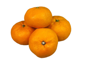Orange ripe tangerines (Citrus) from various angles on a white background, isolated 