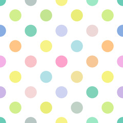 Seamless polka dot nursery vector pattern. Seamfree easter pastel color polkadots. - 130896503