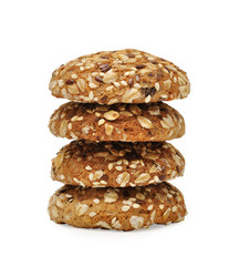 Oatmeal cookie with seeds isolated on white background