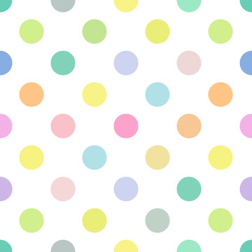 Seamless polka dot nursery vector pattern. Seamfree easter pastel color polkadots.