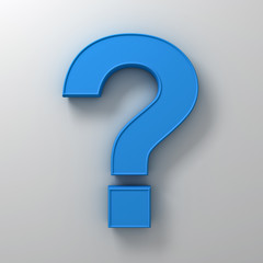 Blue question mark on white background abstract with shadow 3D rendering