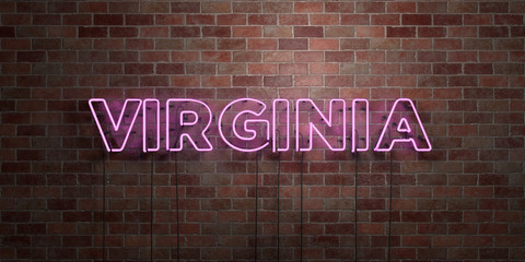 VIRGINIA - fluorescent Neon tube Sign on brickwork - Front view - 3D rendered royalty free stock picture. Can be used for online banner ads and direct mailers..