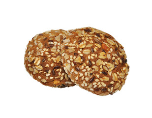 Oatmeal cookie with seeds isolated on white background