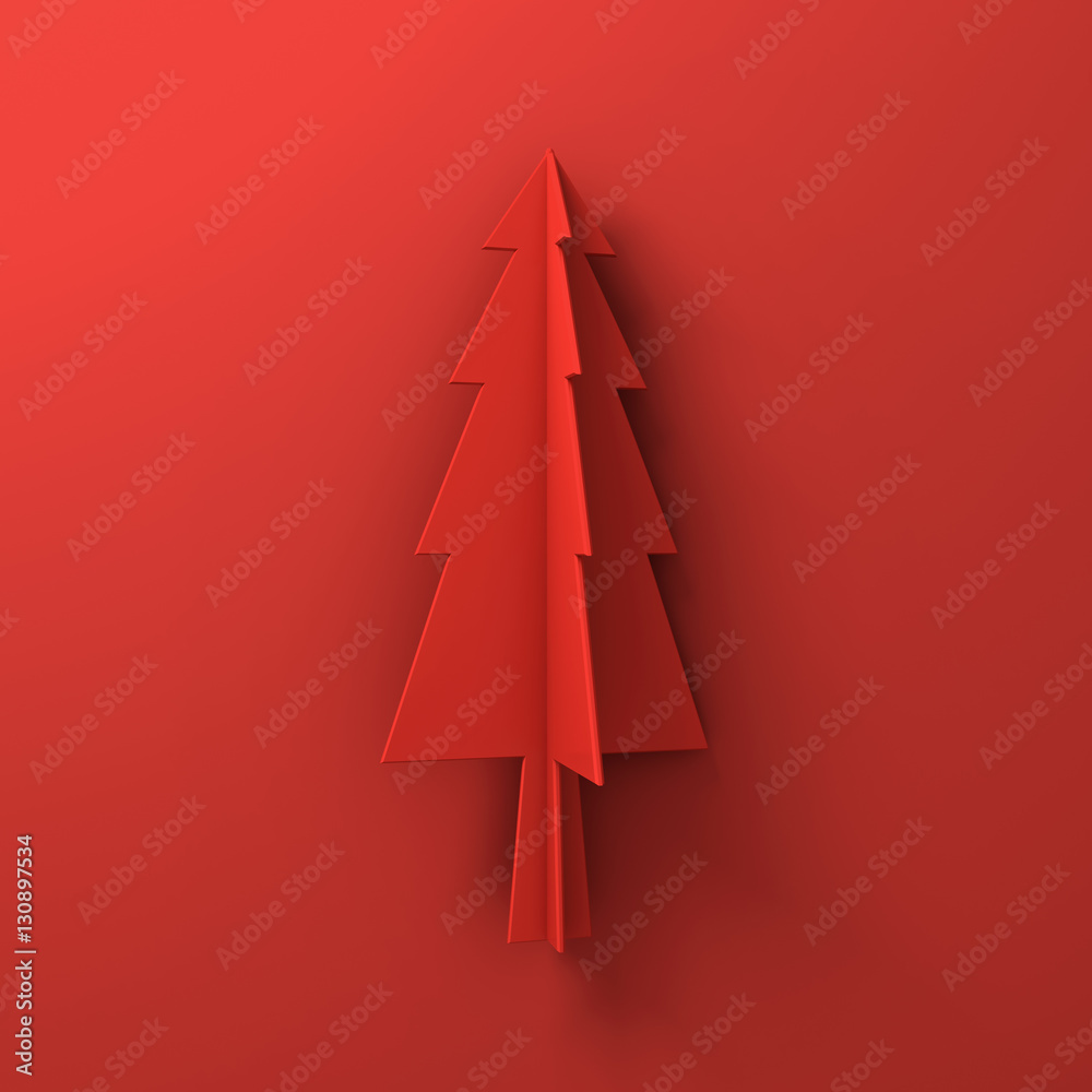 Aufkleber Red christmas tree on red background for christmas decoration with shadow 3D rendering