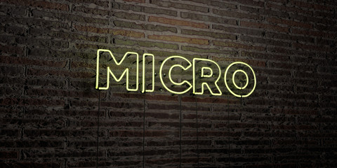 MICRO -Realistic Neon Sign on Brick Wall background - 3D rendered royalty free stock image. Can be used for online banner ads and direct mailers..