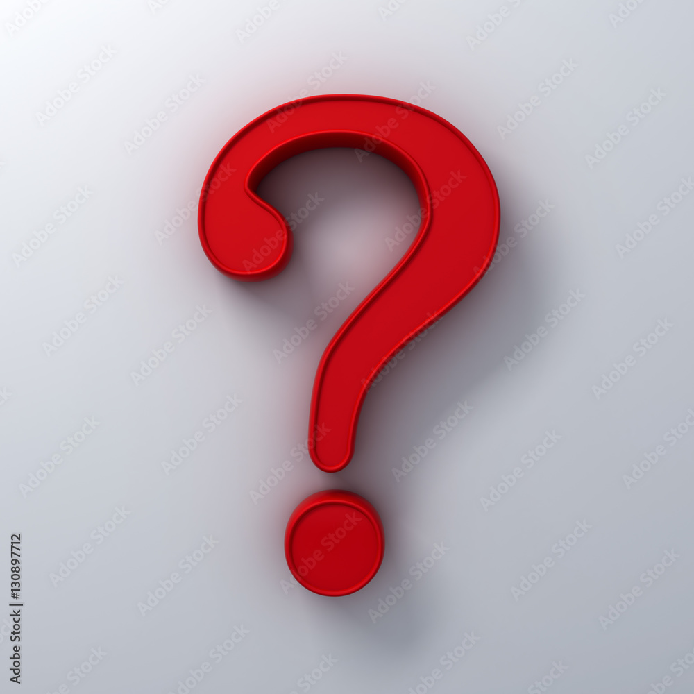 Poster red question mark on white background abstract with shadow 3d rendering
