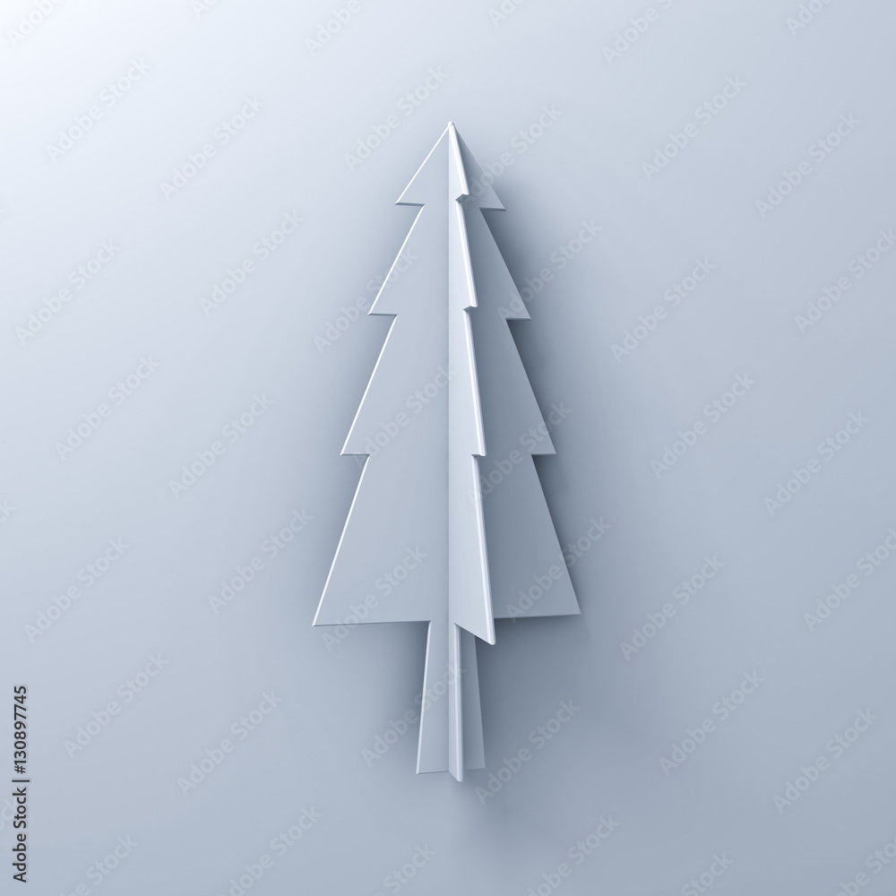 Poster christmas tree on white background for christmas decoration with shadow 3d rendering