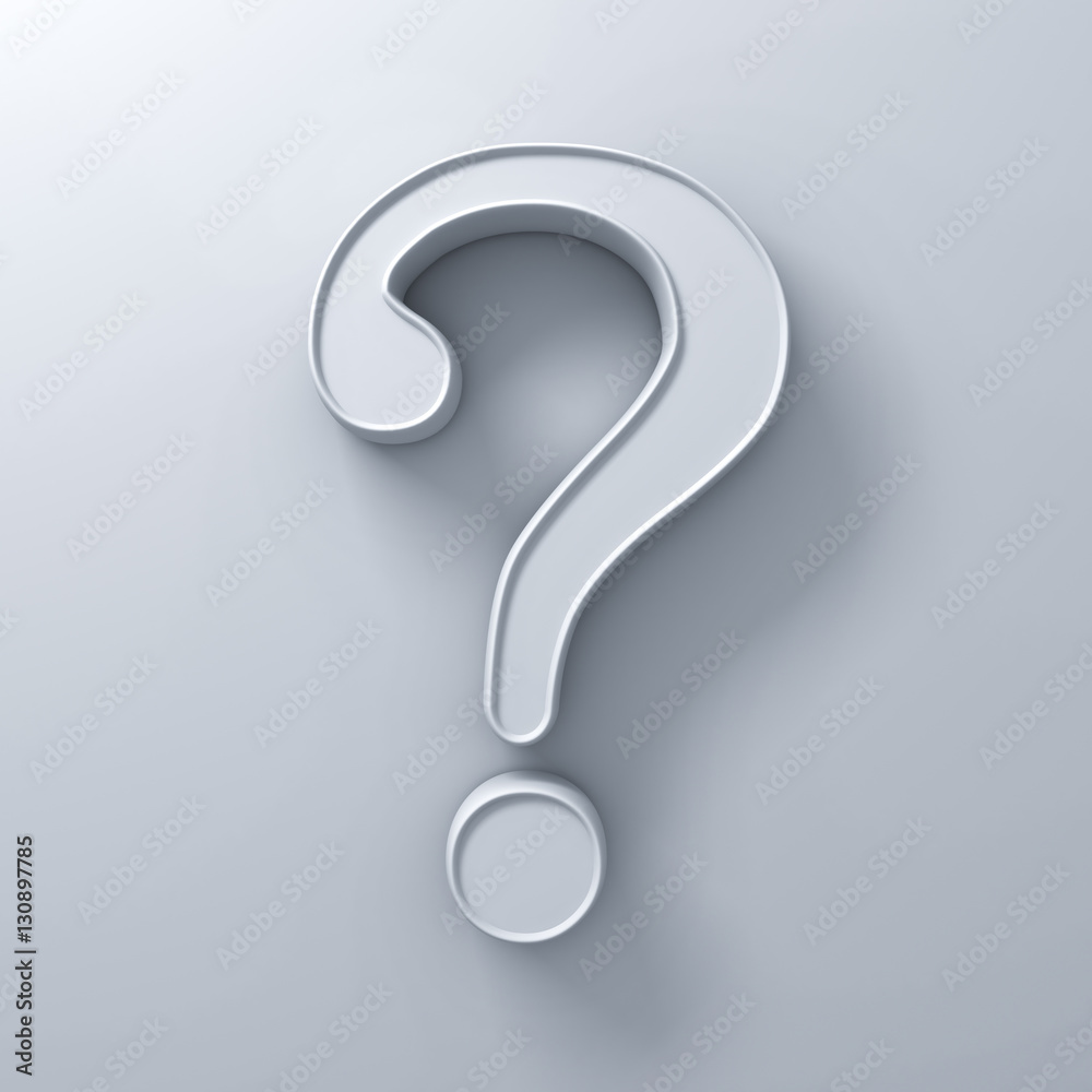 Poster White question mark on white wall background abstract with shadow 3D rendering