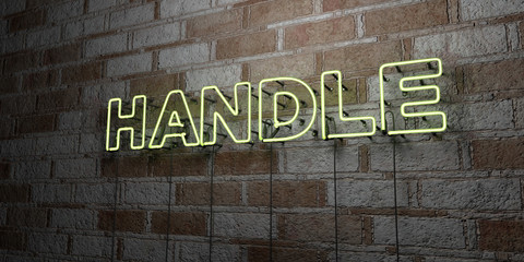 HANDLE - Glowing Neon Sign on stonework wall - 3D rendered royalty free stock illustration.  Can be used for online banner ads and direct mailers..