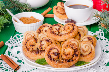 Homemade cookies with walnuts, chocolate and cinnamon for Christmas or New Year