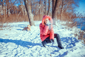 portrait of beautiful winter girl happy smiling enjoy winter hol