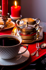 Afternoon tea. Beautiful table setting with candles.