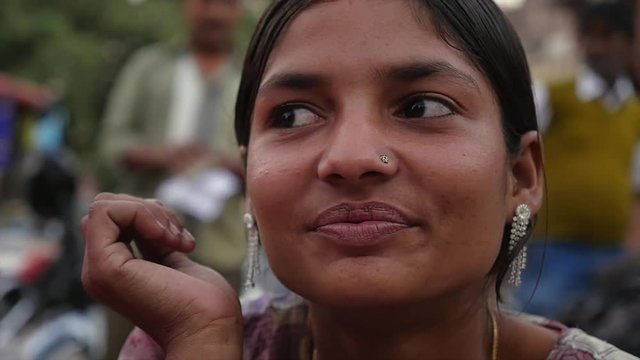 Portrait of happy young girl in Jodhpur, India - Slow Motion