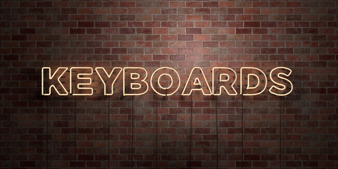 KEYBOARDS - fluorescent Neon tube Sign on brickwork - Front view - 3D rendered royalty free stock picture. Can be used for online banner ads and direct mailers..