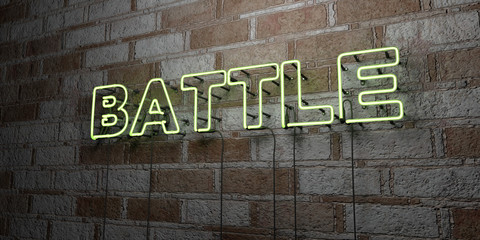 BATTLE - Glowing Neon Sign on stonework wall - 3D rendered royalty free stock illustration.  Can be used for online banner ads and direct mailers..