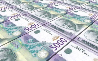 Serbian dinar bills stacks background. 3D illustration.