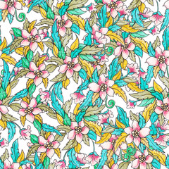 Fototapeta na wymiar Hibiscus floral seamless pattern
