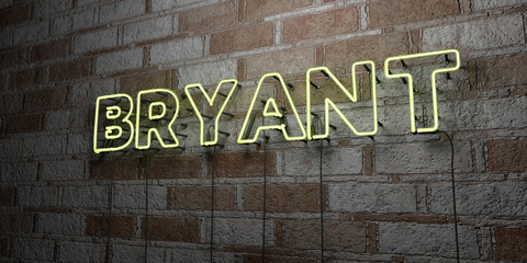 BRYANT - Glowing Neon Sign on stonework wall - 3D rendered royalty free stock illustration.  Can be used for online banner ads and direct mailers..