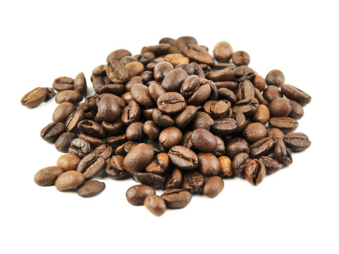 Roasted coffee beans isolate on white background
