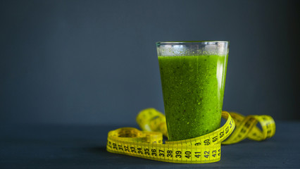 dietetic drink glass green. weight loss concept.