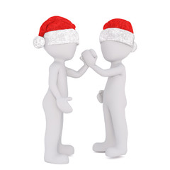 3d toons in Santa hat clasping hands in friendship