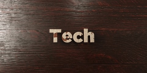 Tech - grungy wooden headline on Maple  - 3D rendered royalty free stock image. This image can be used for an online website banner ad or a print postcard.