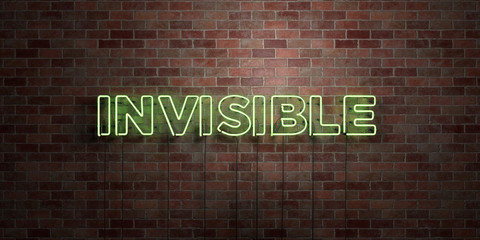 INVISIBLE - fluorescent Neon tube Sign on brickwork - Front view - 3D rendered royalty free stock picture. Can be used for online banner ads and direct mailers..