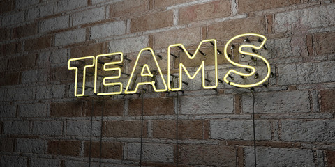 TEAMS - Glowing Neon Sign on stonework wall - 3D rendered royalty free stock illustration.  Can be used for online banner ads and direct mailers..