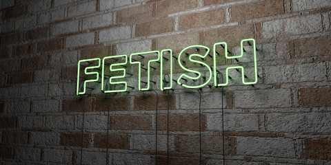 FETISH - Glowing Neon Sign on stonework wall - 3D rendered royalty free stock illustration.  Can be used for online banner ads and direct mailers..