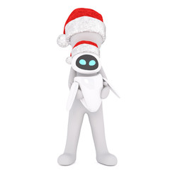 3d toon character holding alien toy in Santa hat