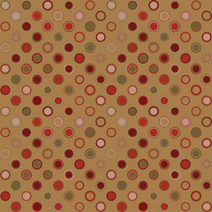 Vintage Seamless Pattern. Consists of geometric elements having round shape and different color, located on a gold background. Useful as design element for texture, pattern and artistic composition.