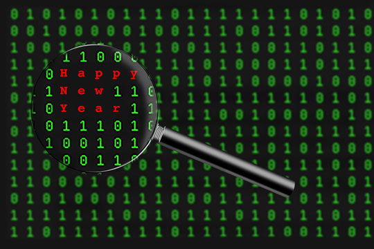 Happy new year message found within page of binary code