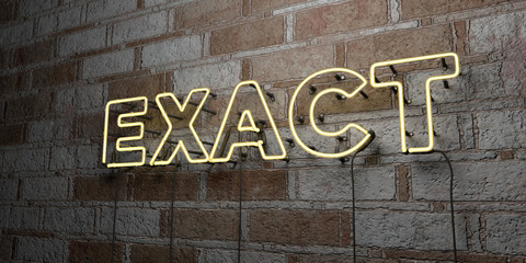 EXACT - Glowing Neon Sign on stonework wall - 3D rendered royalty free stock illustration.  Can be used for online banner ads and direct mailers..