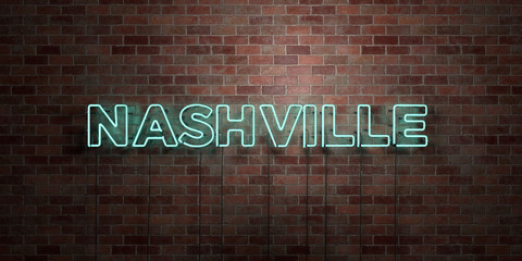 NASHVILLE - fluorescent Neon tube Sign on brickwork - Front view - 3D rendered royalty free stock picture. Can be used for online banner ads and direct mailers..