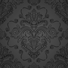 Damask vector classic dark pattern. Seamless abstract background with repeating elements. Orient background with black outlines