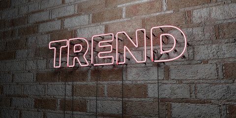 TREND - Glowing Neon Sign on stonework wall - 3D rendered royalty free stock illustration.  Can be used for online banner ads and direct mailers..