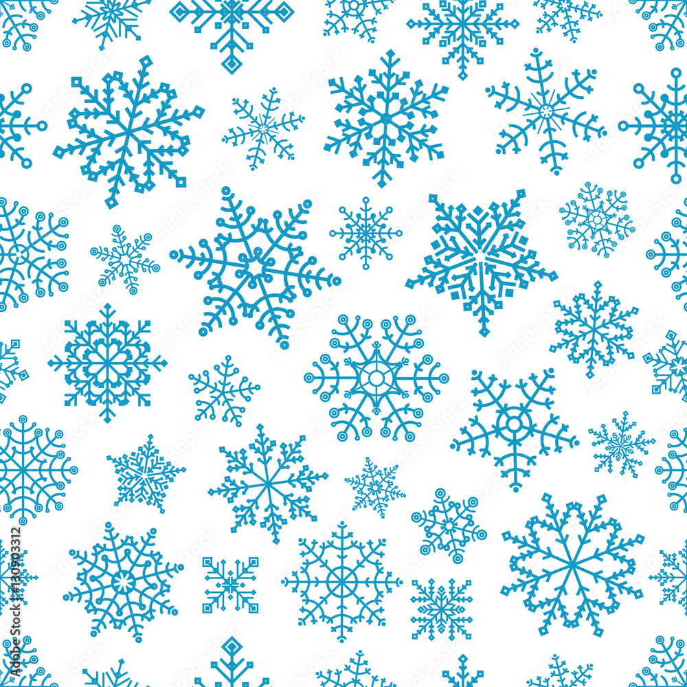 Poster Different vector snowflakes seamless pattern. Vector ice crystal