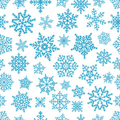 Different vector snowflakes seamless pattern. Vector ice crystal