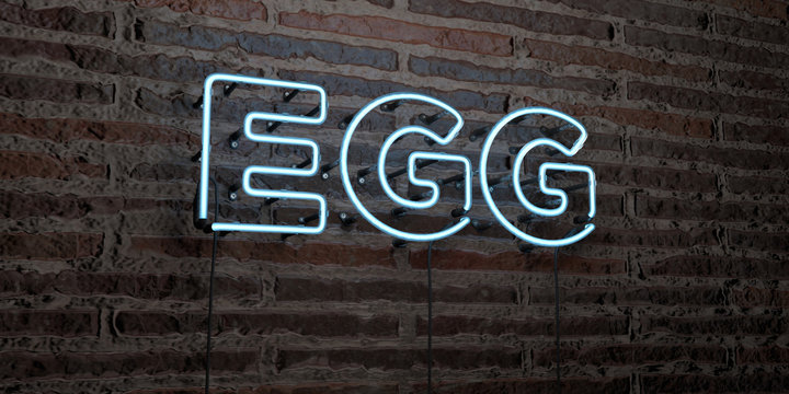 EGG -Realistic Neon Sign on Brick Wall background - 3D rendered royalty free stock image. Can be used for online banner ads and direct mailers..