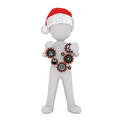 3d toon in Santa hat with cogs and gears