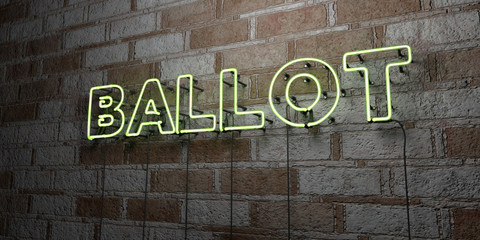 BALLOT - Glowing Neon Sign on stonework wall - 3D rendered royalty free stock illustration.  Can be used for online banner ads and direct mailers..
