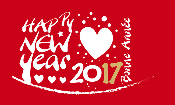 bonne année rouge 2017,fête de fin d'année,cœur, amour, carte de vœux 2017